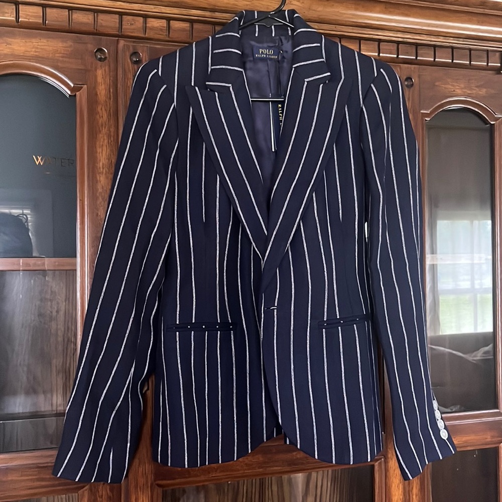 NWT Linen Polo Navy Pinstripe Blazer